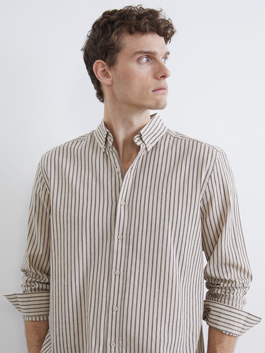 Mürdüm Regular Fit Çizgili Erkek Balıksırtı Gömlek