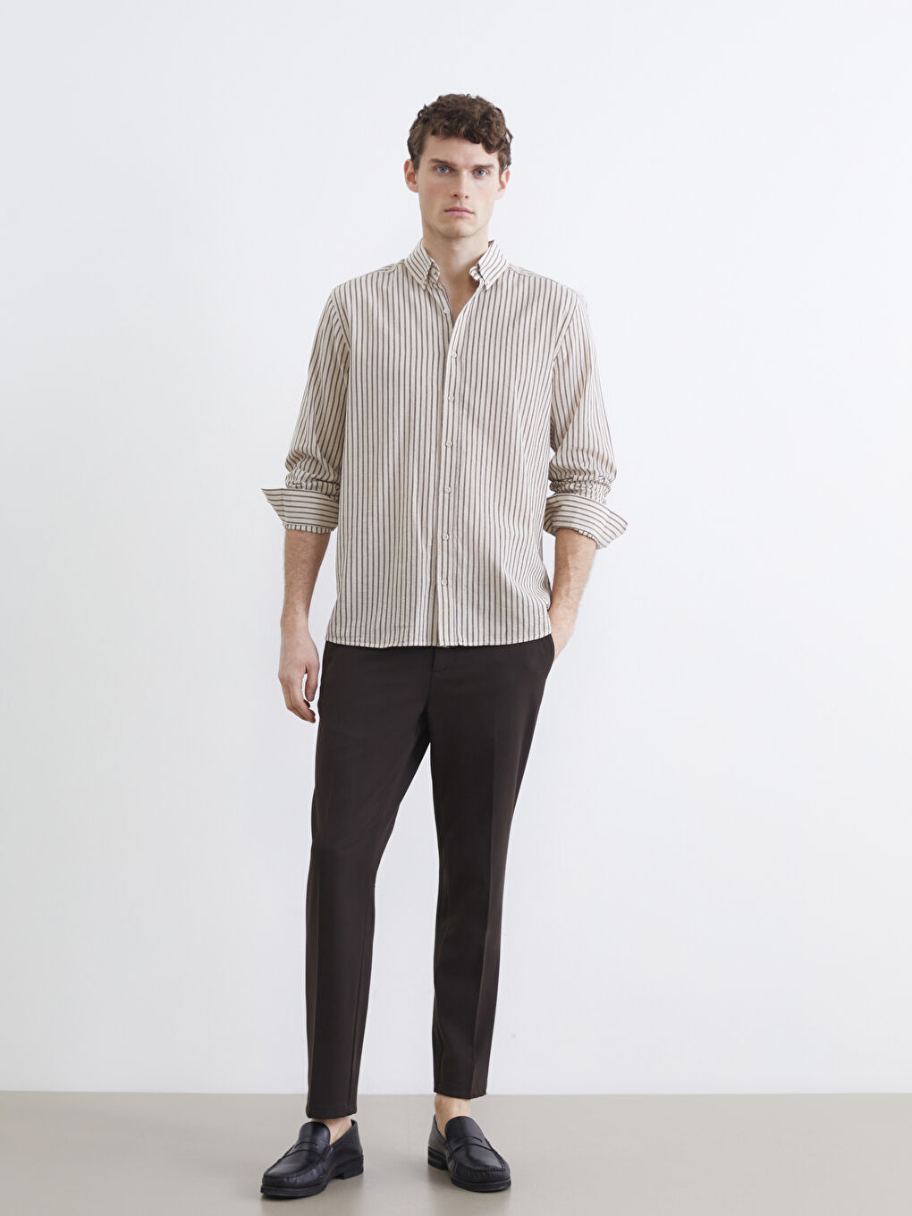 Mürdüm Regular Fit Çizgili Erkek Balıksırtı Gömlek-1