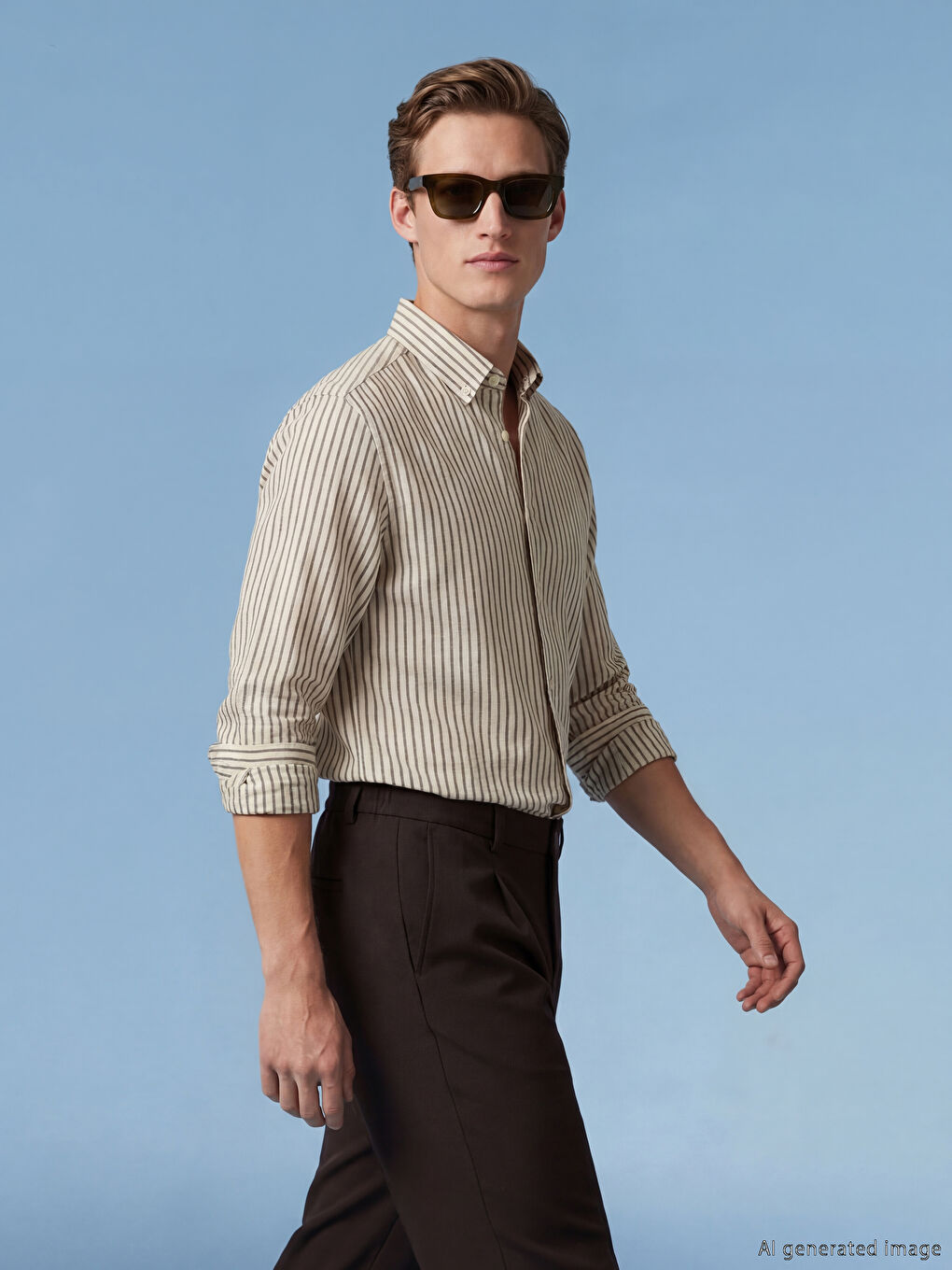 Mürdüm Regular Fit Çizgili Erkek Balıksırtı Gömlek