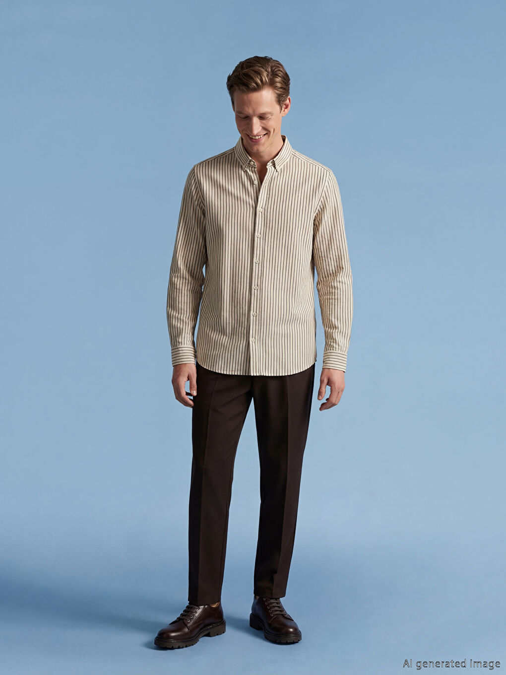 Mürdüm Regular Fit Çizgili Erkek Balıksırtı Gömlek-1