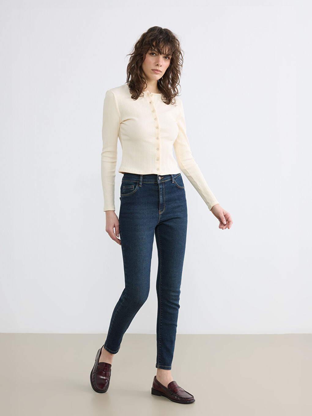 İndigo Yüksek Bel Süper Skinny Fit Kadın Jean Pantolon