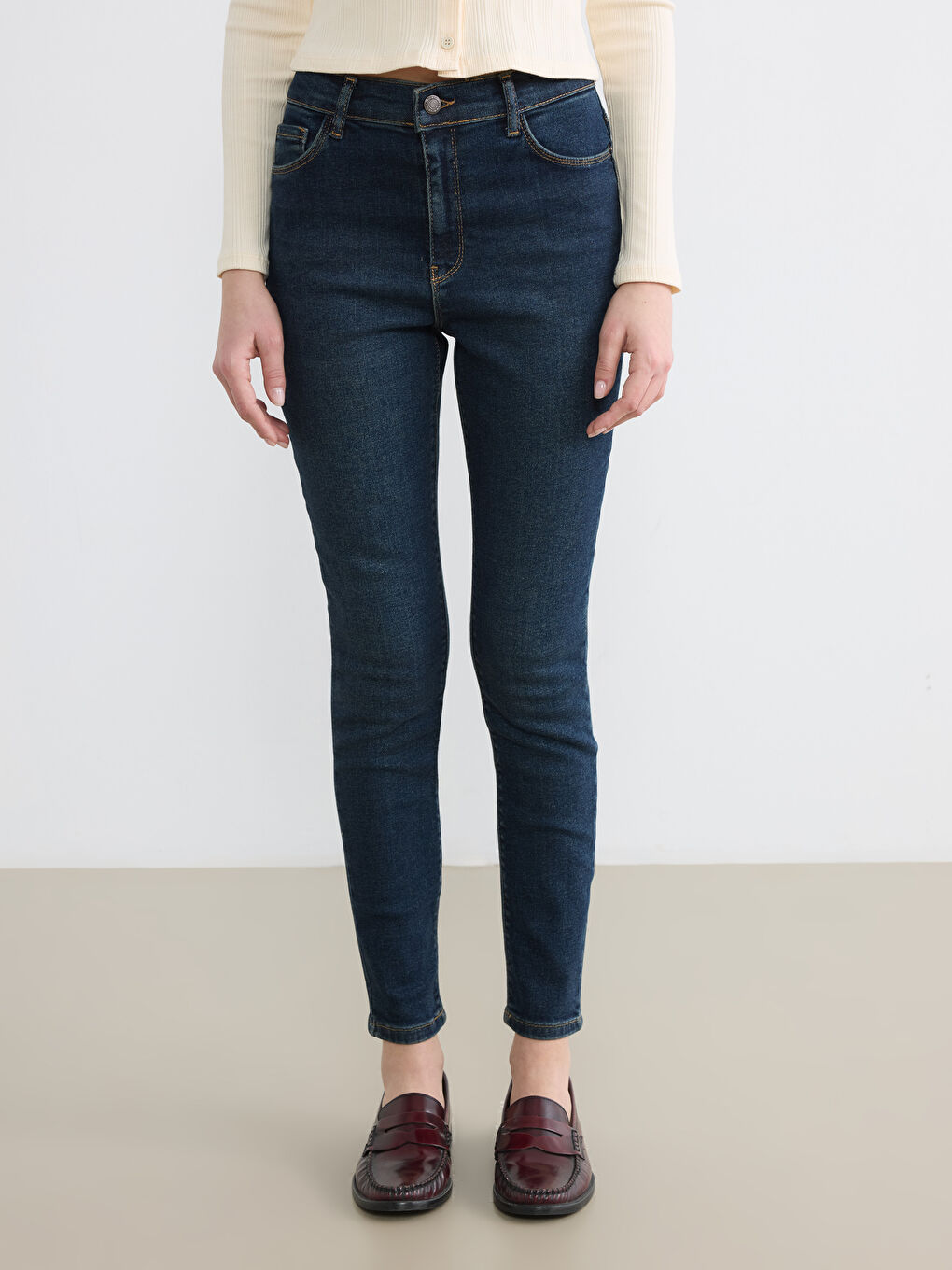 İndigo Yüksek Bel Süper Skinny Fit Kadın Jean Pantolon-1