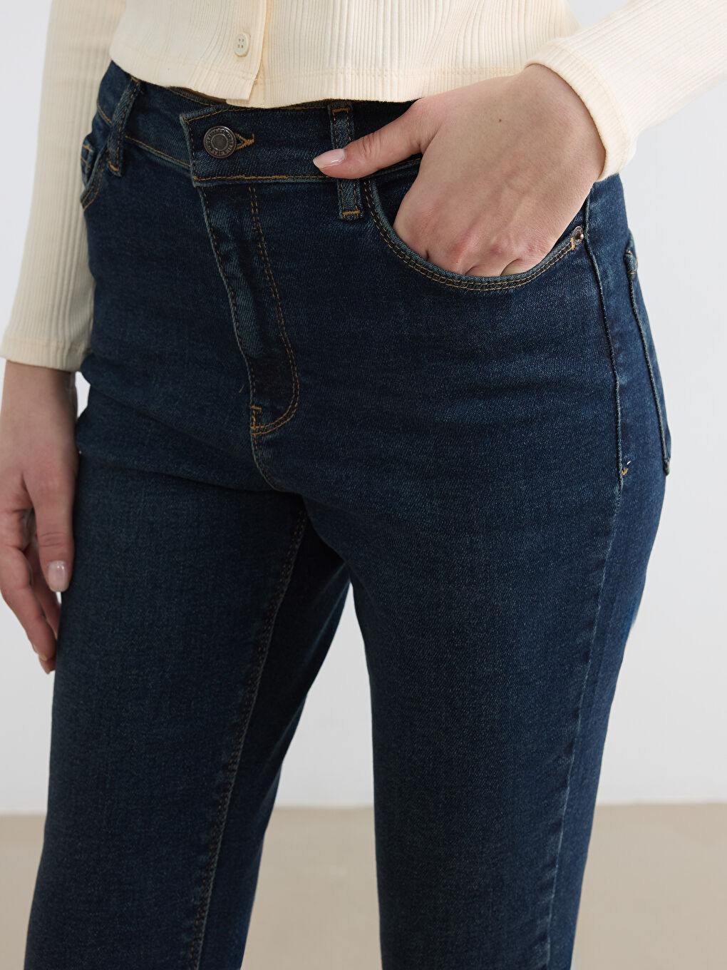 İndigo Yüksek Bel Süper Skinny Fit Kadın Jean Pantolon-2