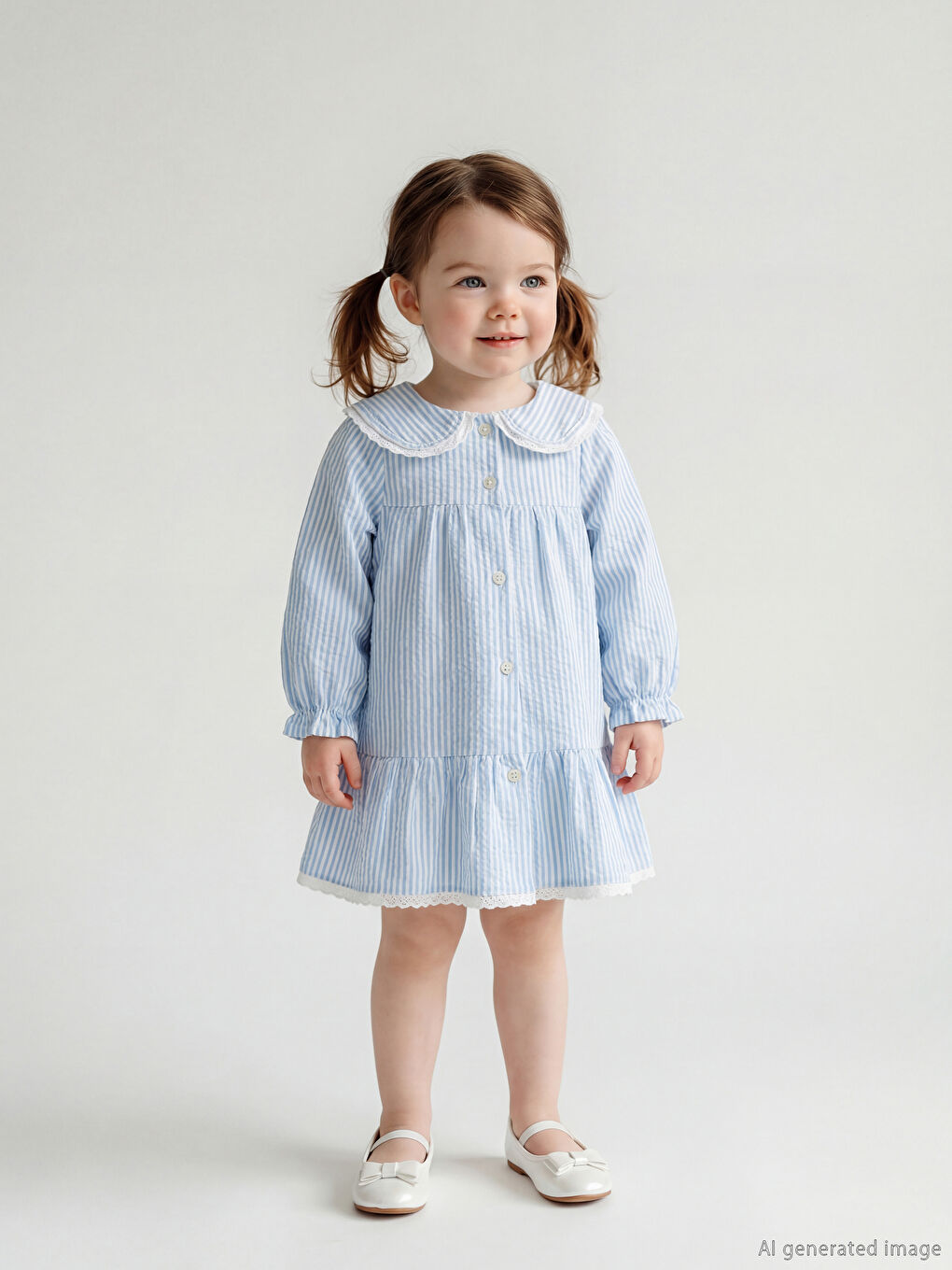 Ekru Bebe Yaka Çizgili Kız Bebek Elbise