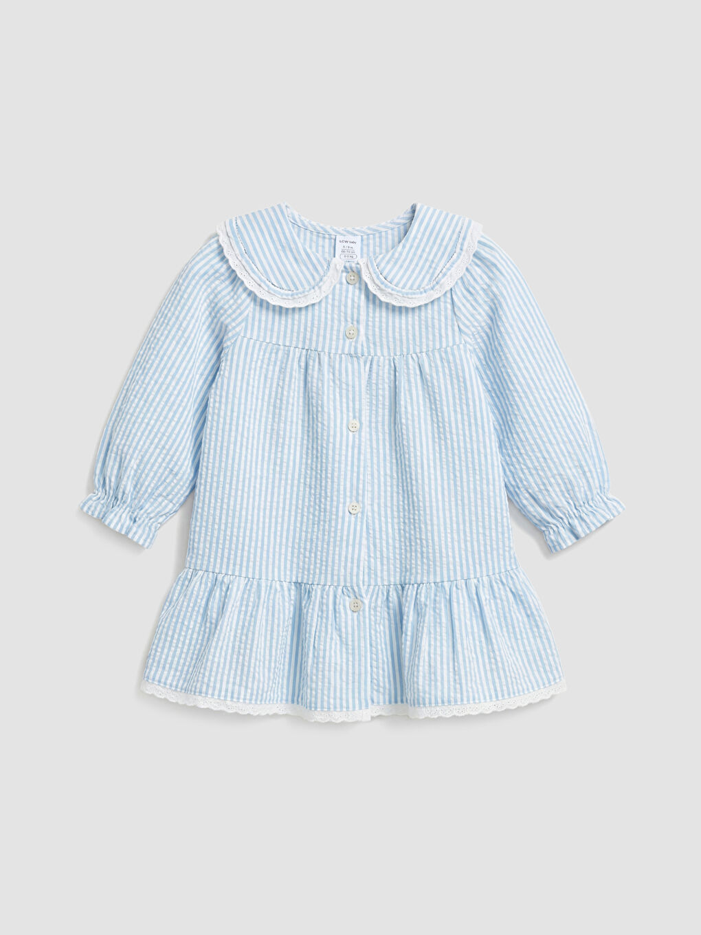 Ekru Bebe Yaka Çizgili Kız Bebek Elbise