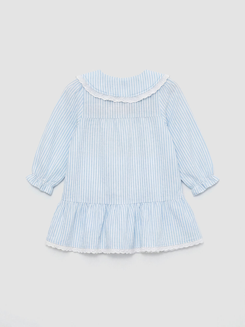 Ekru Bebe Yaka Çizgili Kız Bebek Elbise-1