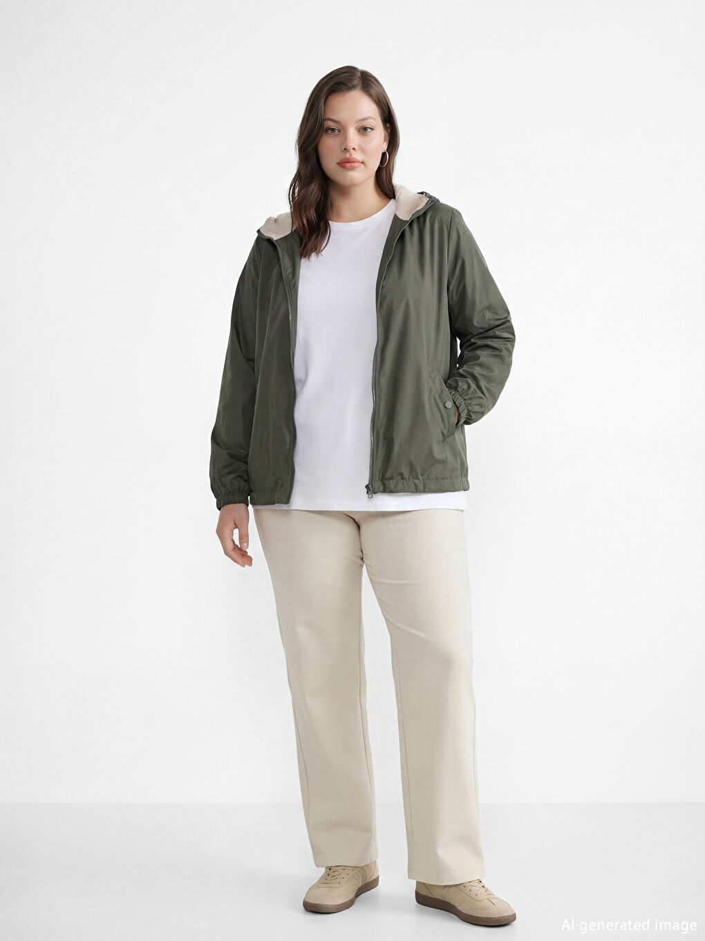 Haki Kapüşonlu Kadın Yağmurluk-1