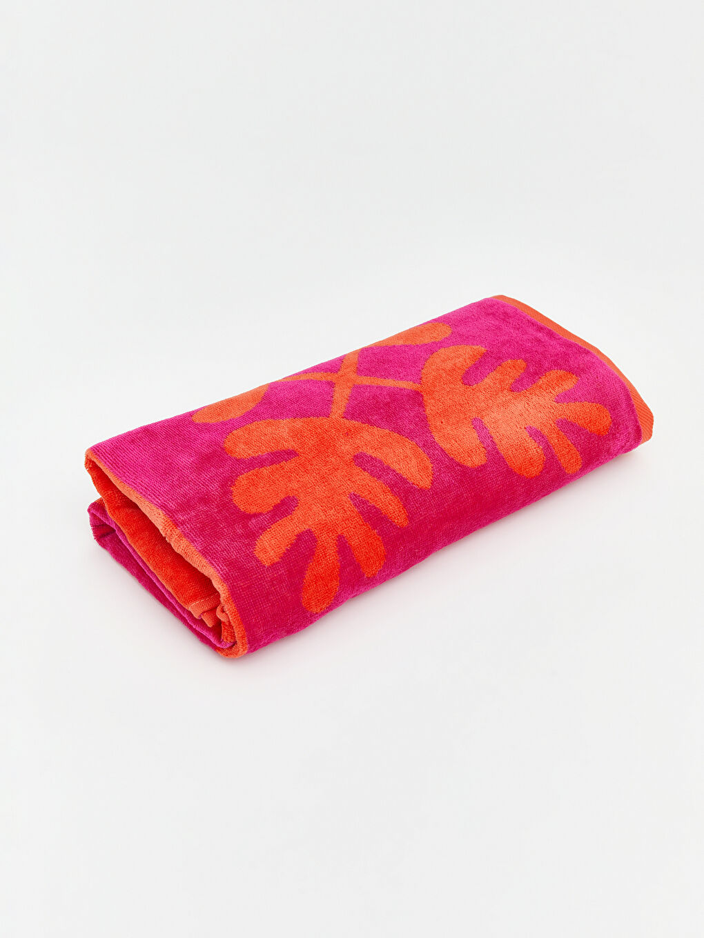 Fuşya Yaprak Desenli Kadın Plaj Havlusu 70x150 cm-1