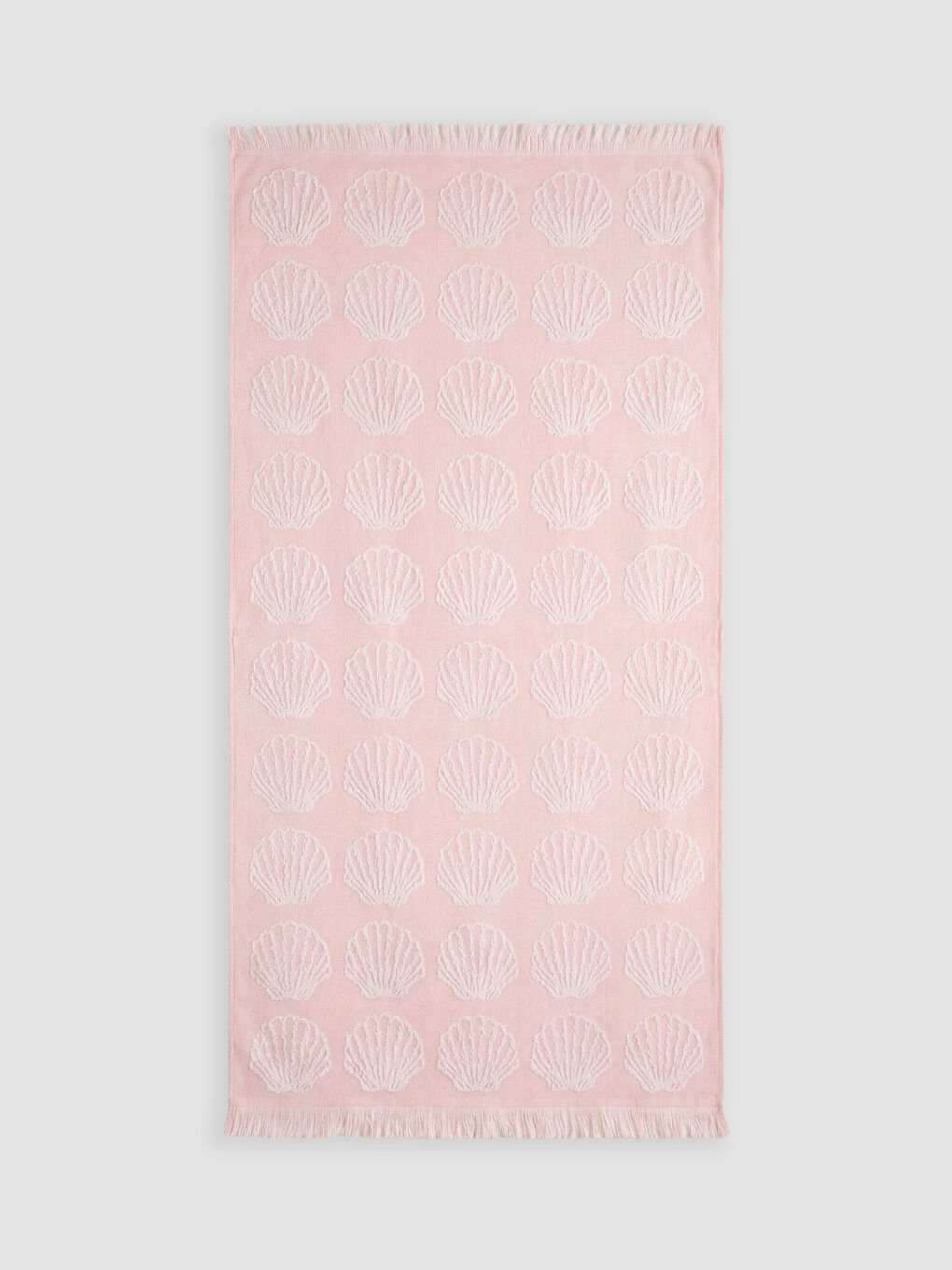 Pembe Deniz Kabuğu Desenli Püsküllü Plaj Havlusu 70x150 cm-1
