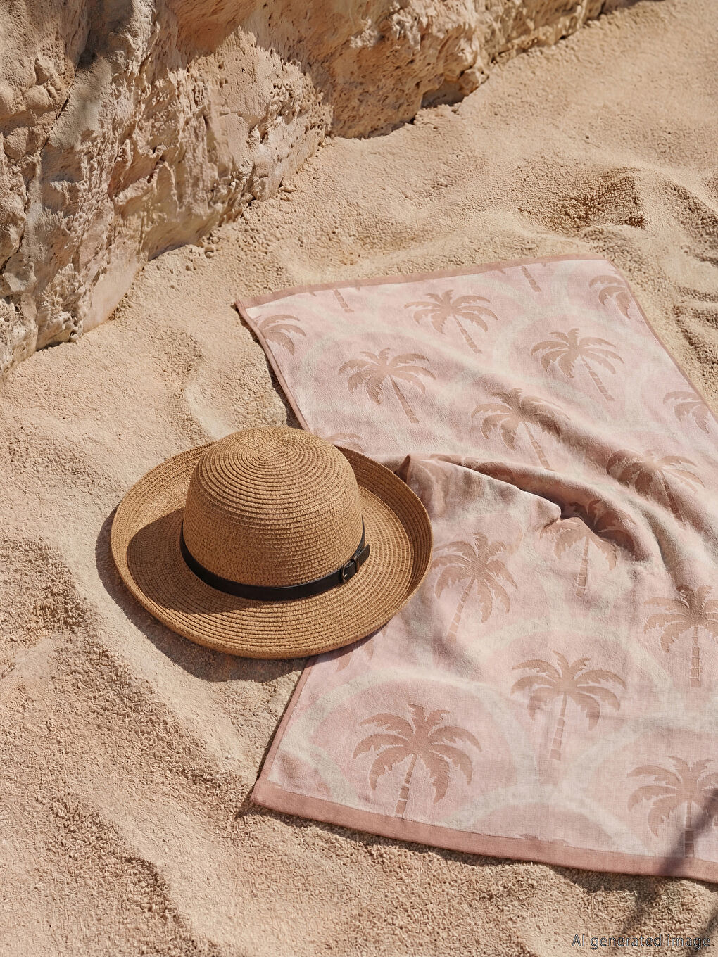 Pembe Palmiye Desenli Kadın Plaj Havlusu 70x150 cm