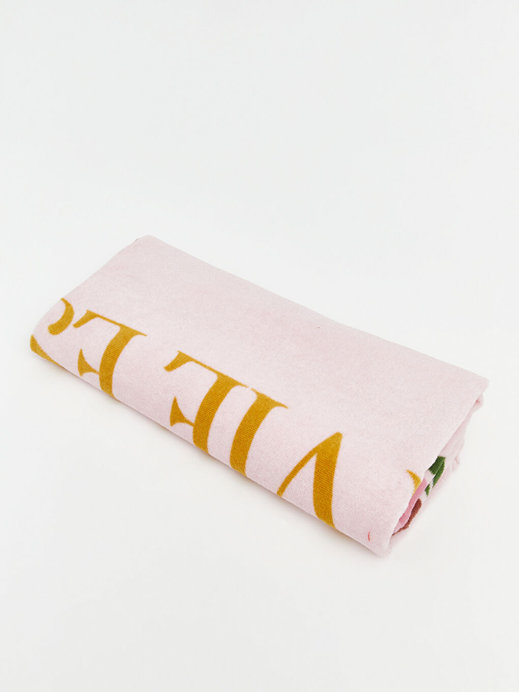 Pembe Yazı Baskılı Kadın Plaj Havlusu 70x150 cm-1