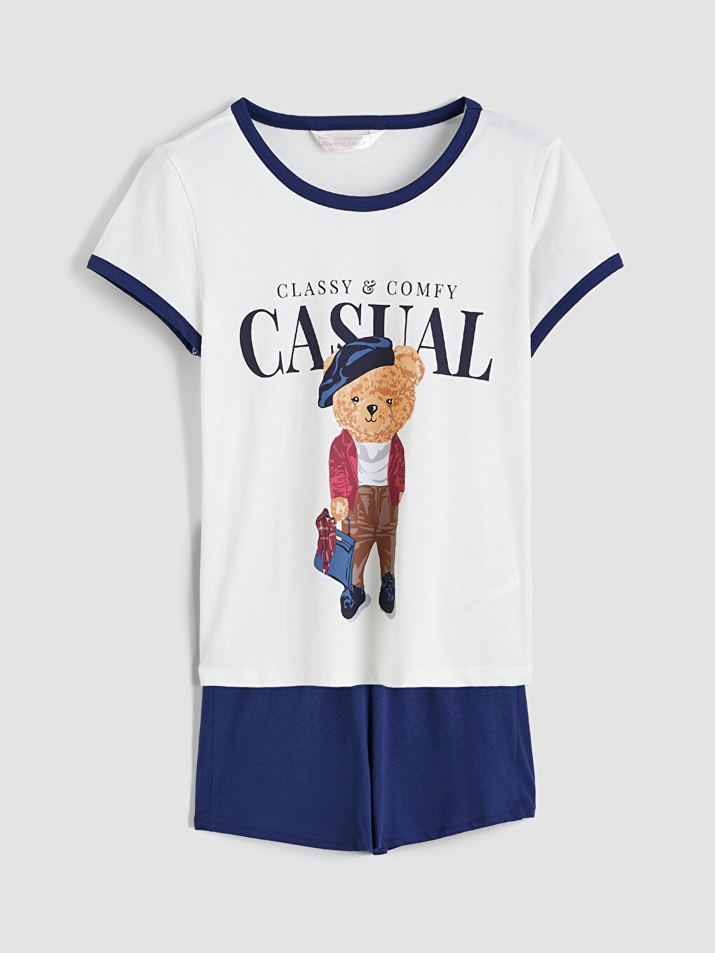 Lacivert Ayı Teddy Baskılı Kadın Şortlu Pijama Takımı