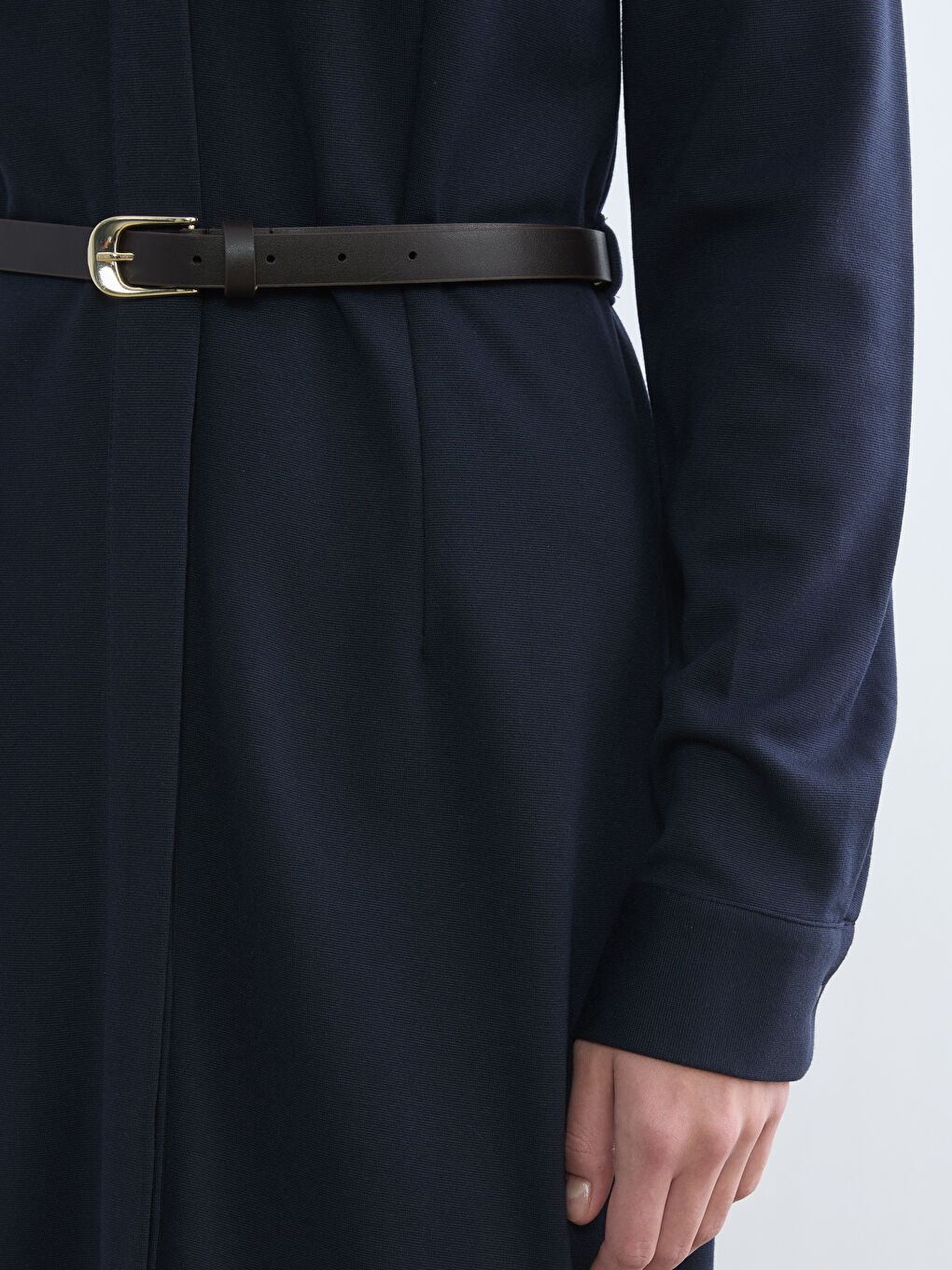 Lacivert Kemerli Kadın Gömlek Elbise-2