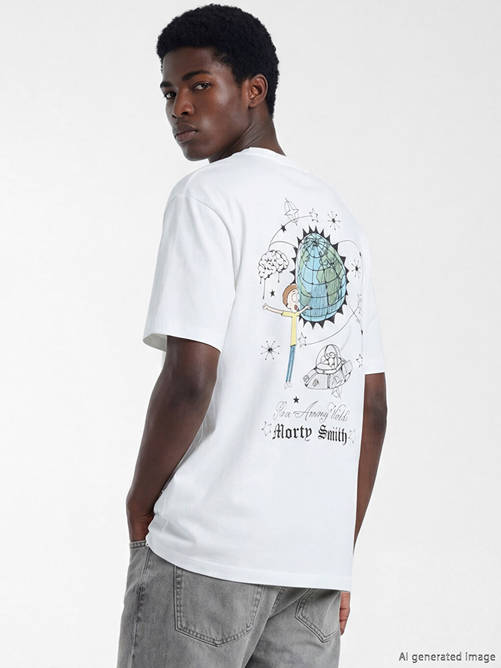 Beyaz Rick and Morty Baskılı Erkek Tişört