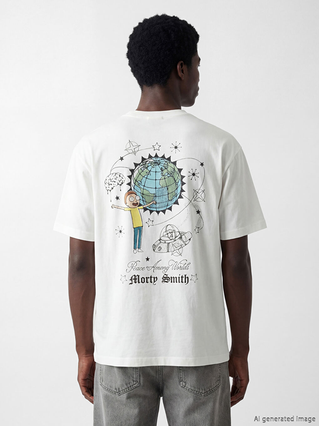 Beyaz Rick and Morty Baskılı Erkek Tişört-3