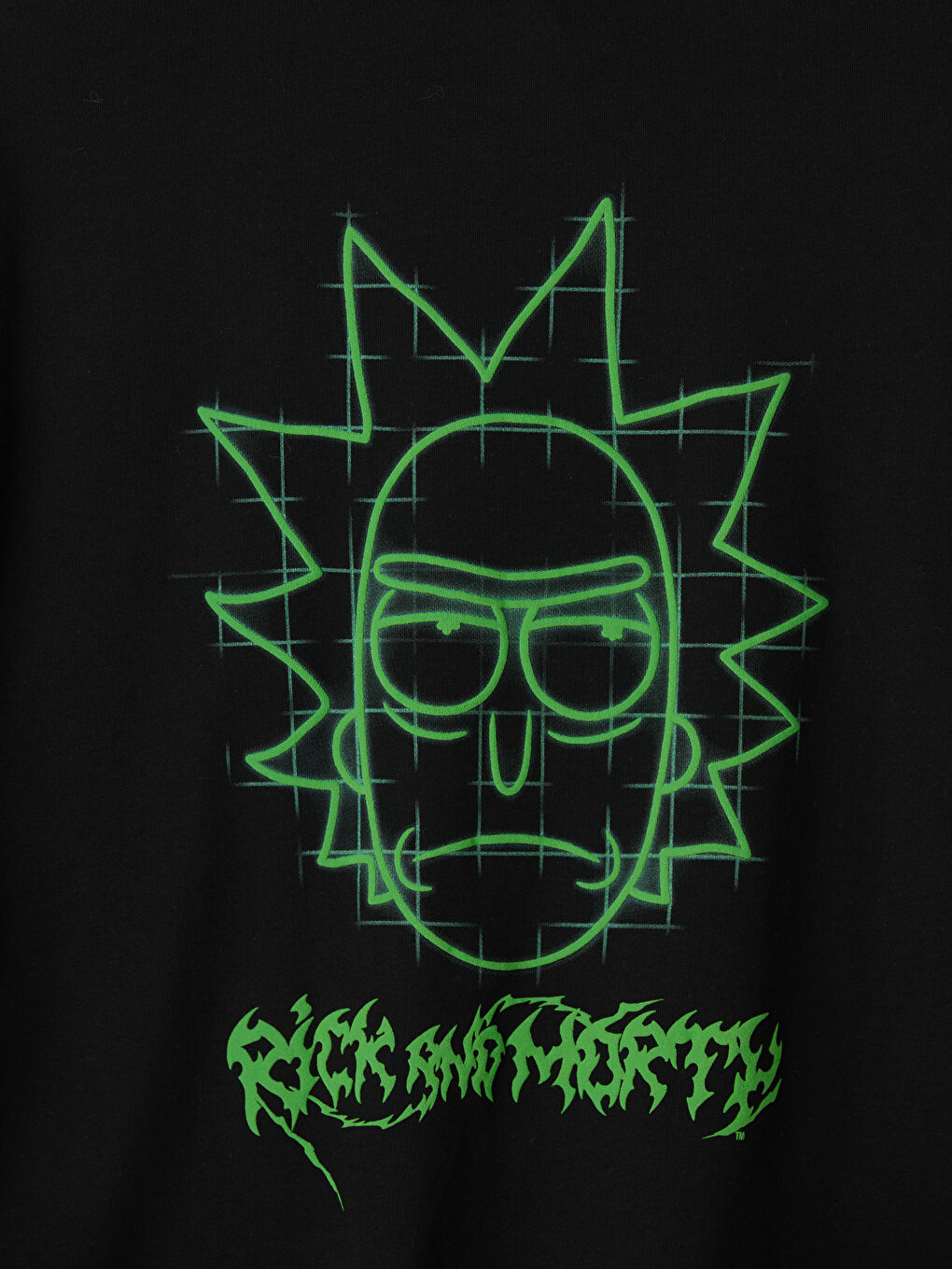 Siyah Bisiklet Yaka Rick and Morty Baskılı Erkek Tişört-3