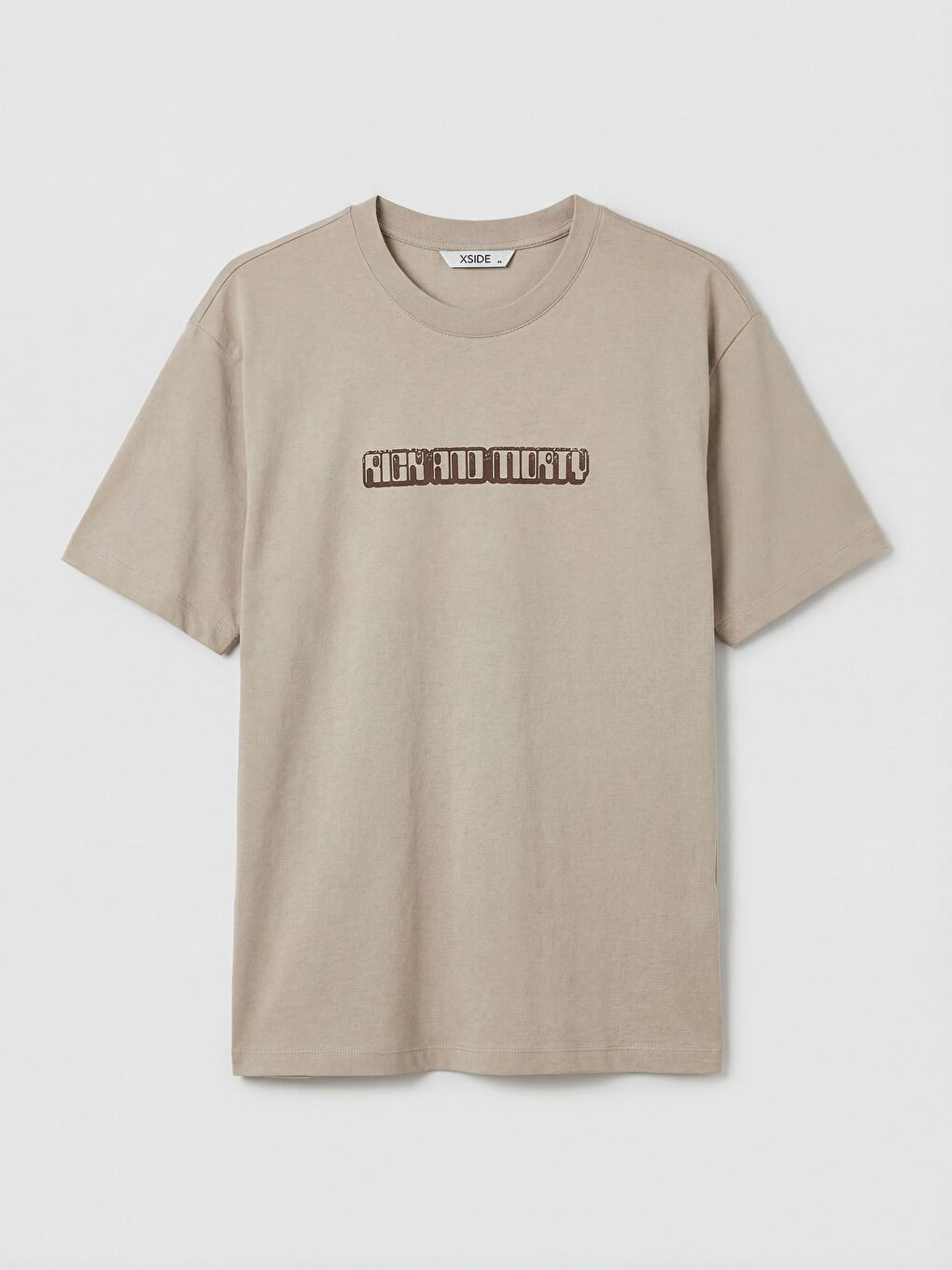 Bej Bisiklet Yaka Rick and Morty Baskılı Erkek Tişört