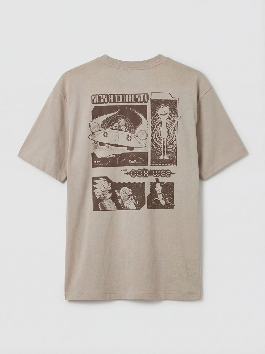 Bej Bisiklet Yaka Rick and Morty Baskılı Erkek Tişört-1