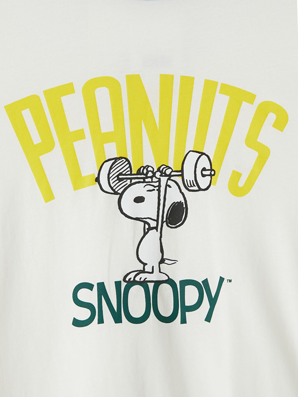 Beyaz Bisiklet Yaka Snoopy Baskılı Erkek Tişört-3