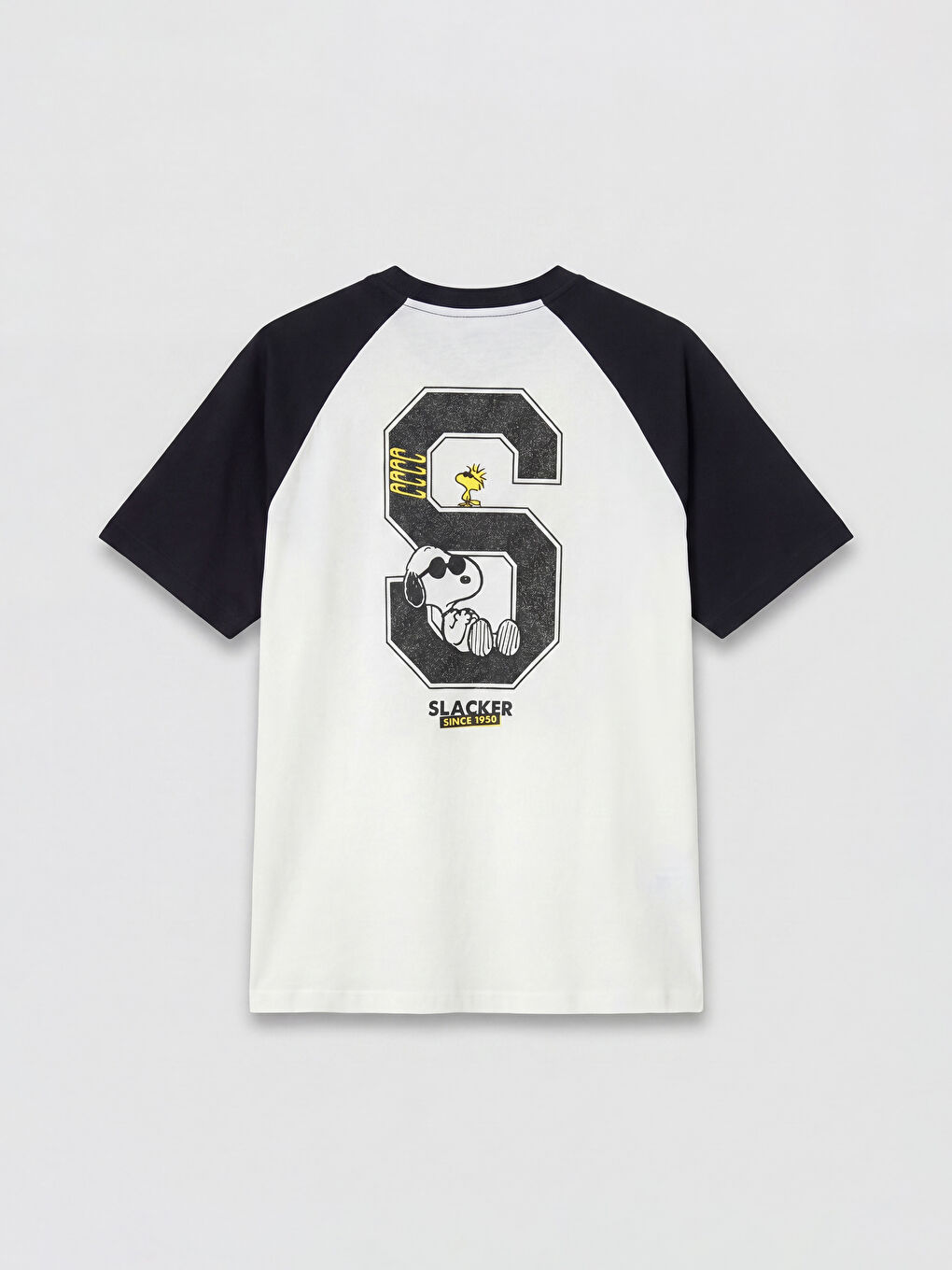 Beyaz Bisiklet Yaka Snoopy Baskılı Erkek Tişört-1