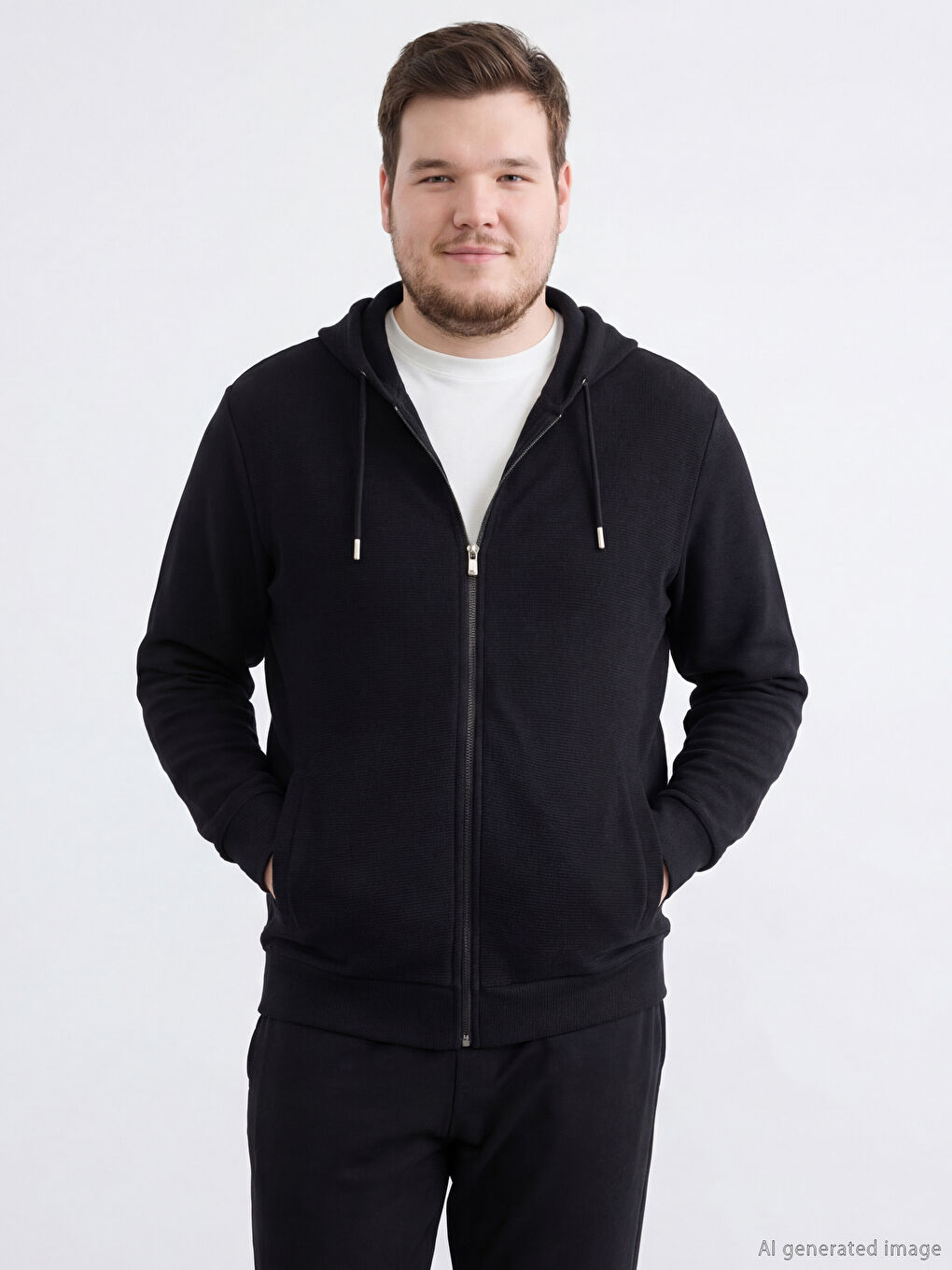 Siyah Kapüşonlu Erkek Fermuarlı Sweatshirt-1