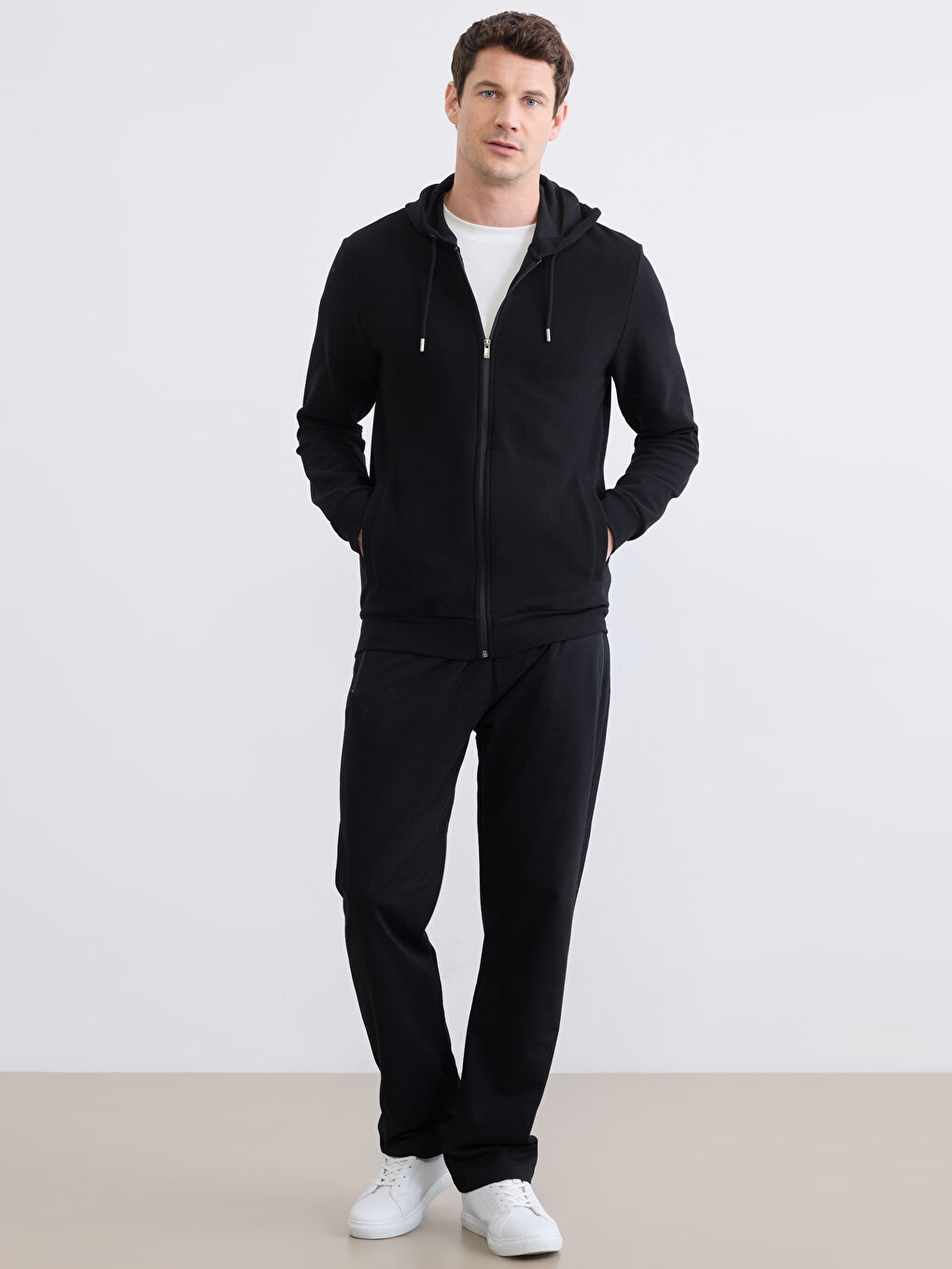 Siyah Kapüşonlu Erkek Fermuarlı Sweatshirt-2