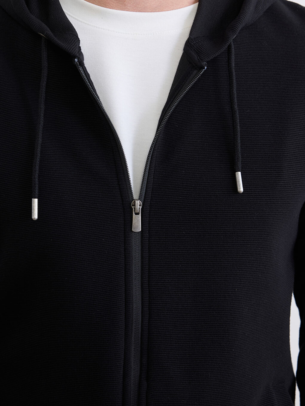 Siyah Kapüşonlu Erkek Fermuarlı Sweatshirt-3