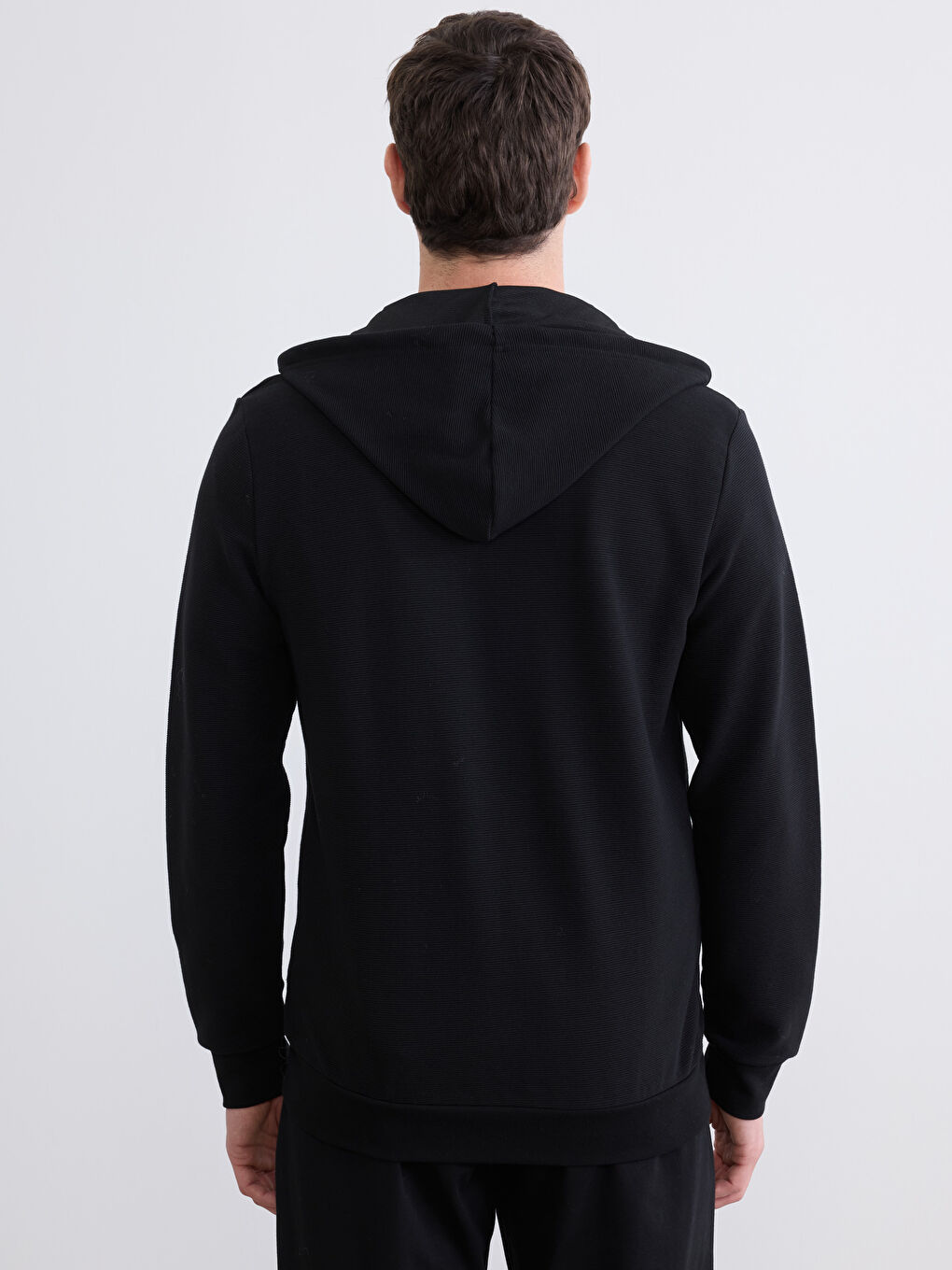 Siyah Kapüşonlu Erkek Fermuarlı Sweatshirt-4