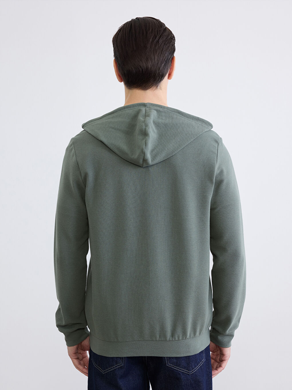 Yeşil Kapüşonlu Erkek Fermuarlı Sweatshirt-3