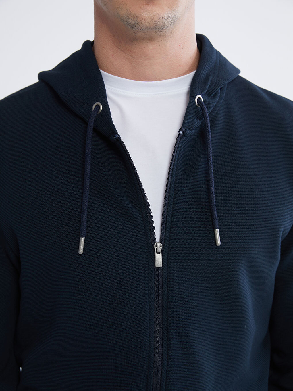 Lacivert Kapüşonlu Erkek Fermuarlı Sweatshirt-2