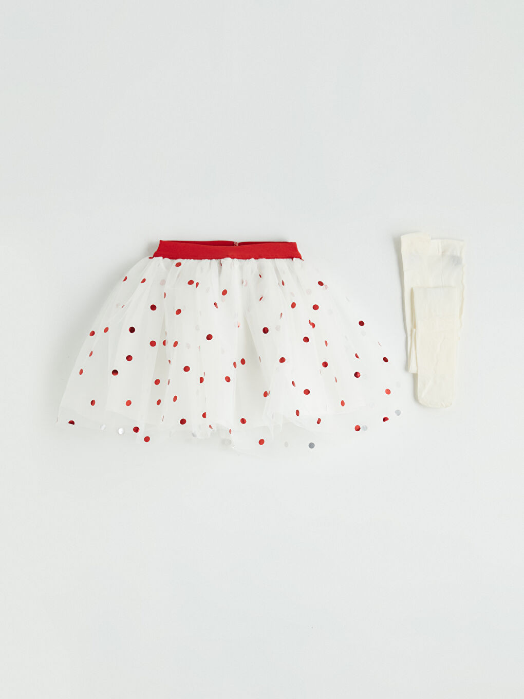 Ekru Kız Çocuk Puantiyeli Tütü Etek ve Külotlu Çorap-1
