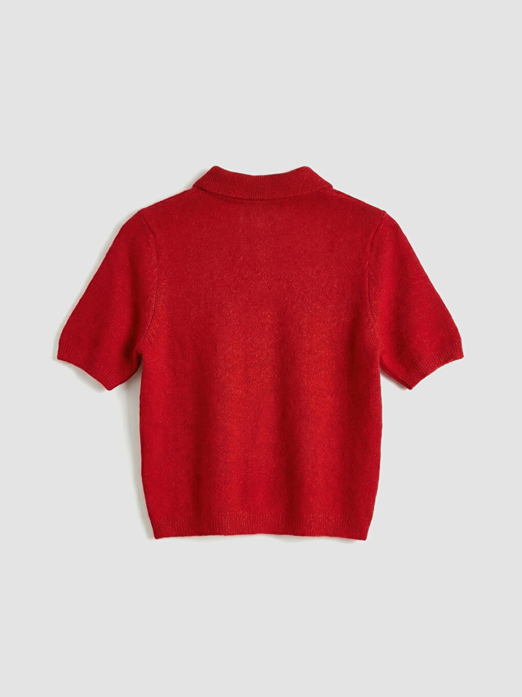 Kırmızı Kadın Polo Yaka Kısa Kollu Düğmeli Triko Hırka-5