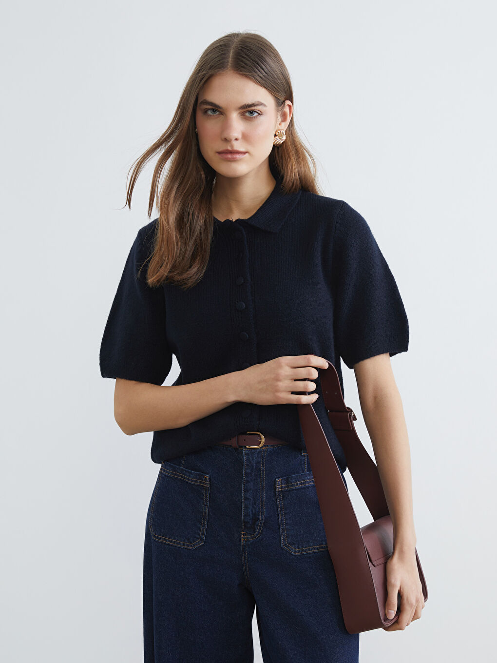 Women's Polo Collar Knit Cardigan