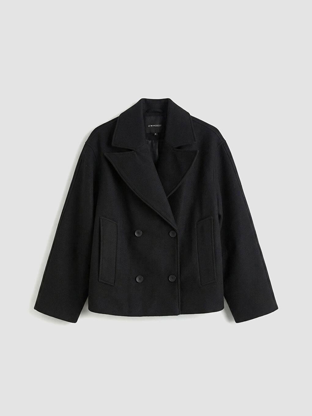 Siyah Kruvaze Yaka Oversize Kadın Kaşe Kaban