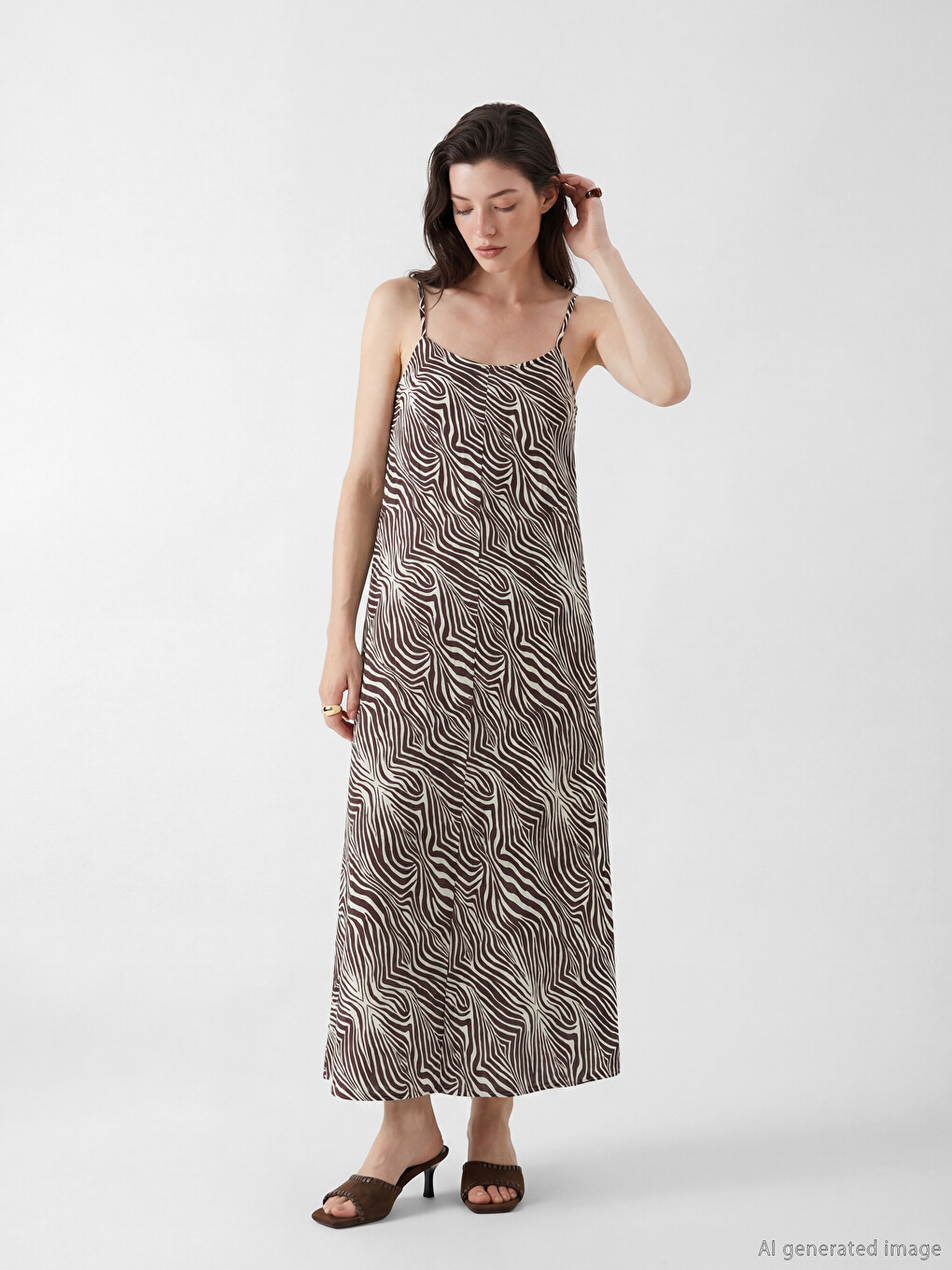 V Neck Zebra Patterned Strappy Dress