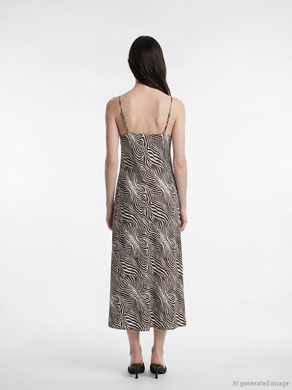 V Neck Zebra Patterned Strappy Dress-3