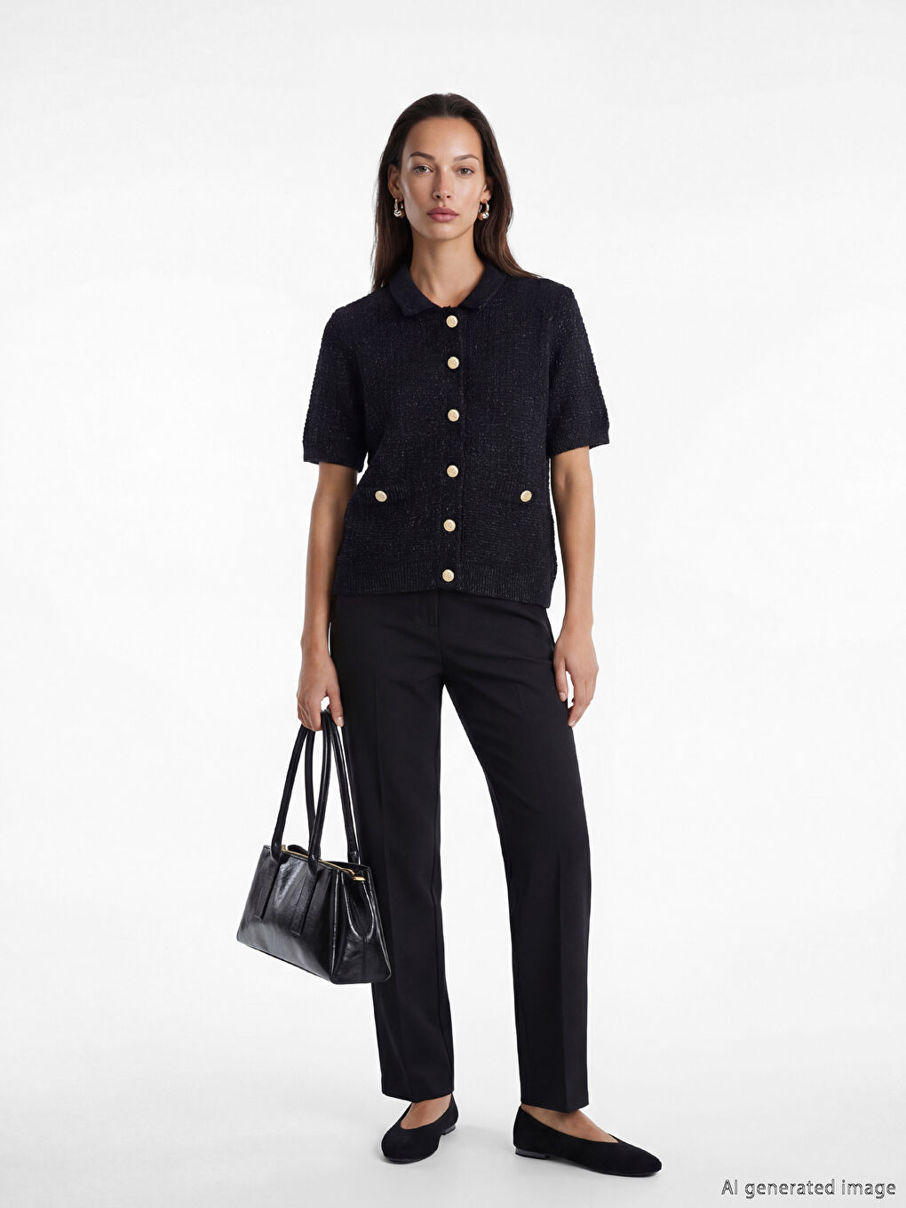 Polo Yaka Dokulu Kadın Triko Hırka-1