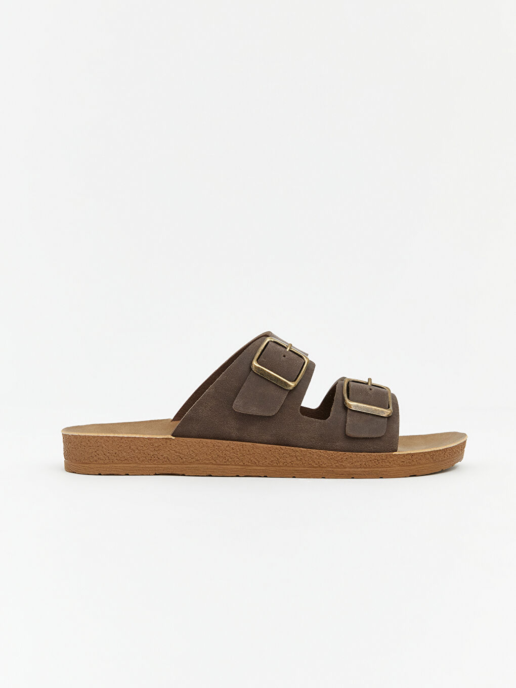 Kahverengi Çift Bantlı Ayarlanabilir Kadın Terlik-1