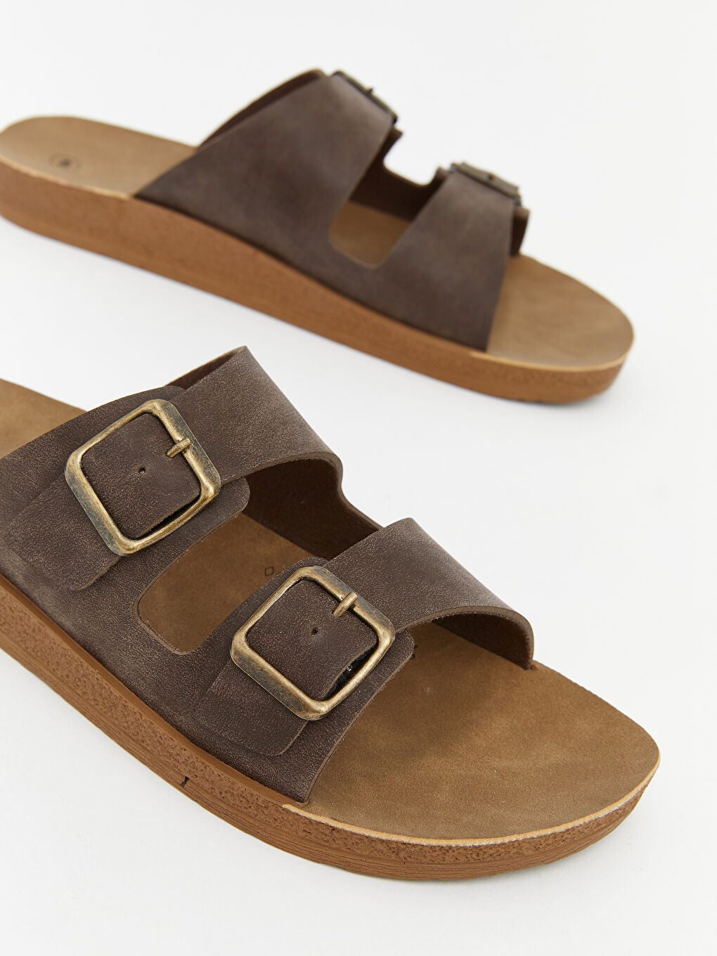 Kahverengi Çift Bantlı Ayarlanabilir Kadın Terlik-2