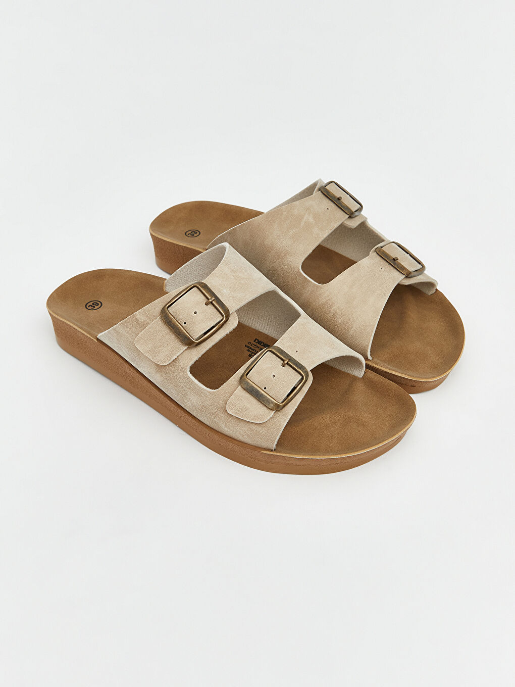 Bej Çift Bantlı Ayarlanabilir Kadın Terlik