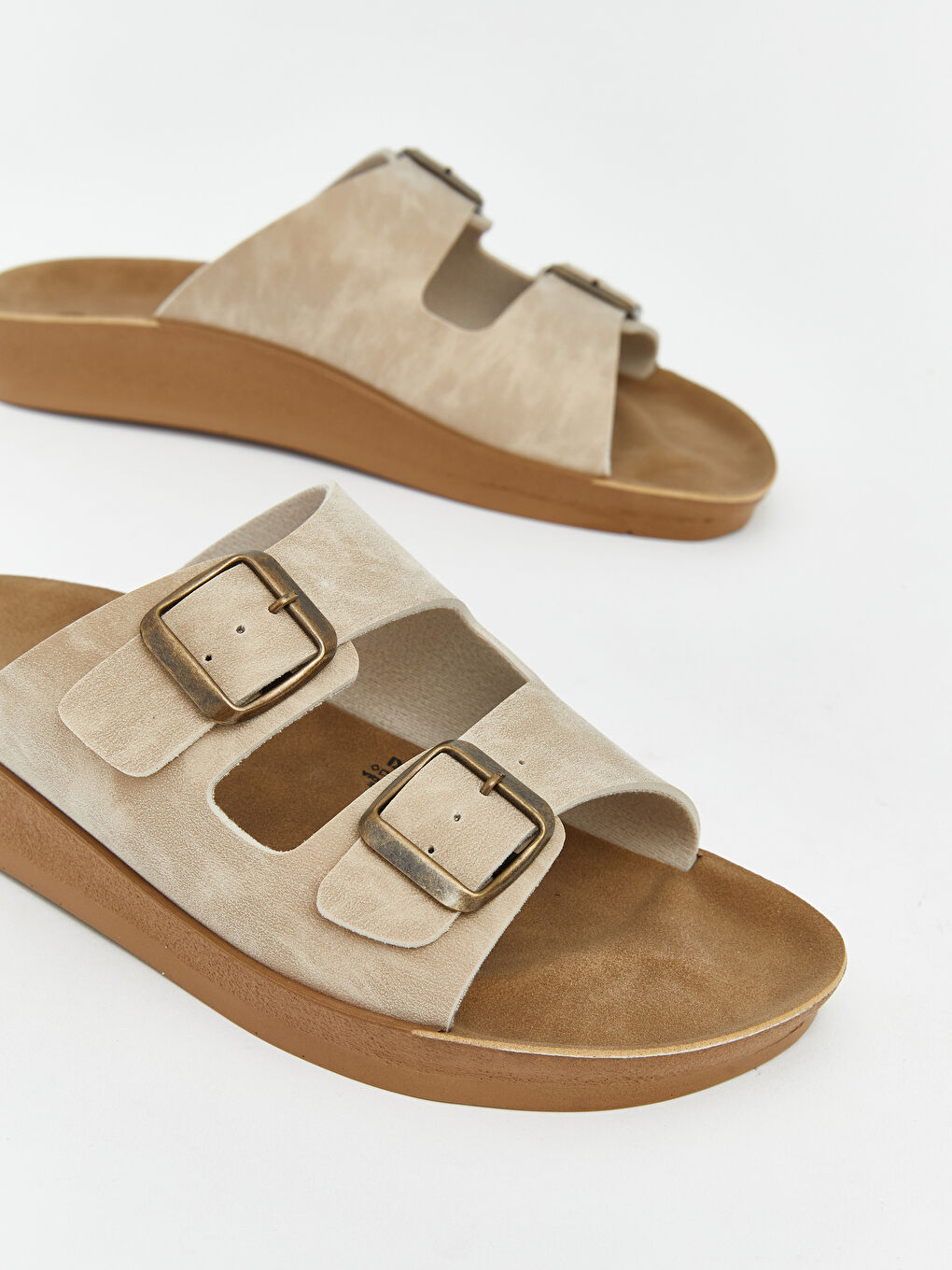 Bej Çift Bantlı Ayarlanabilir Kadın Terlik-2