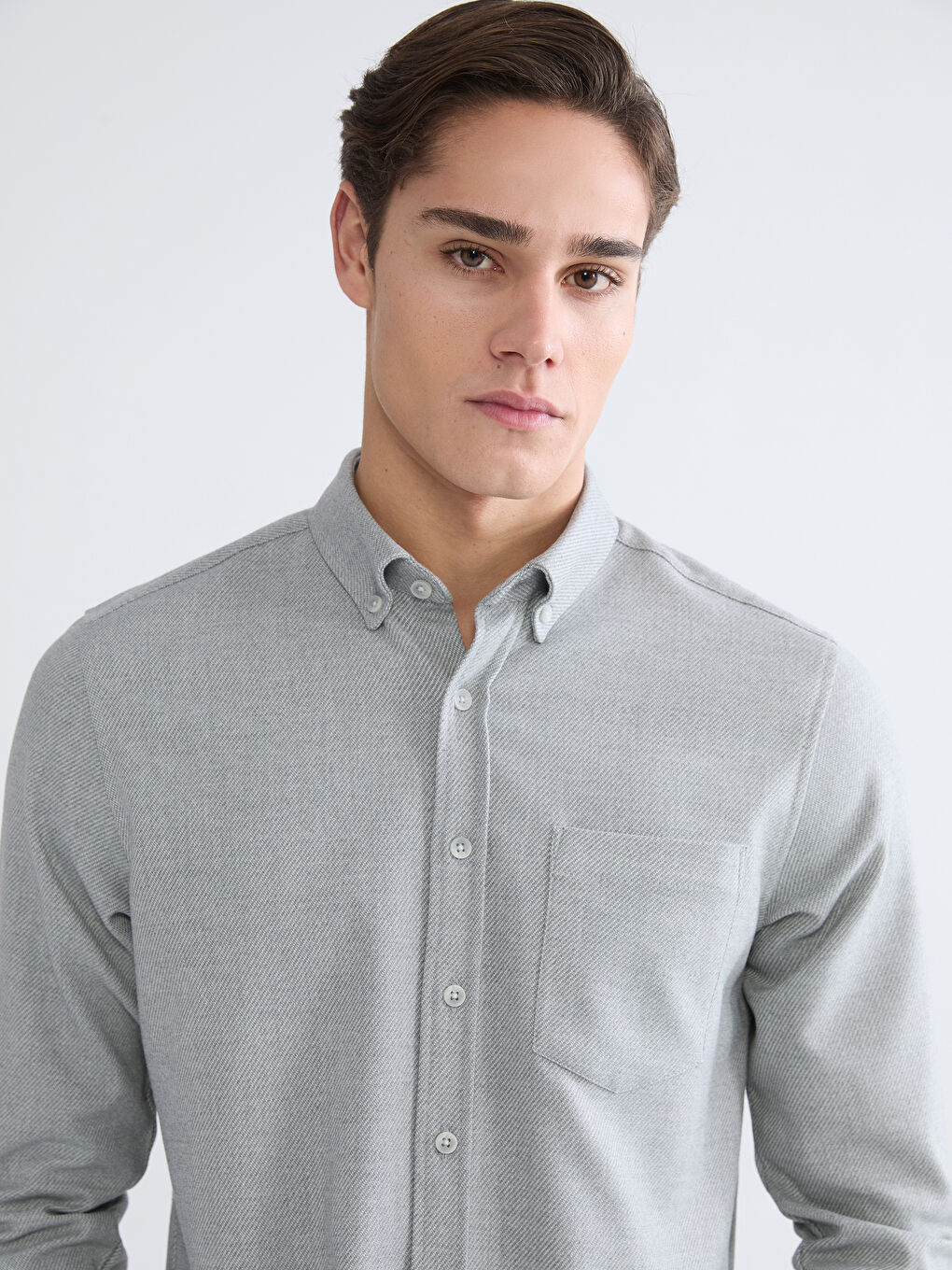 Gri Regular Fit Armürlü Erkek Gömlek