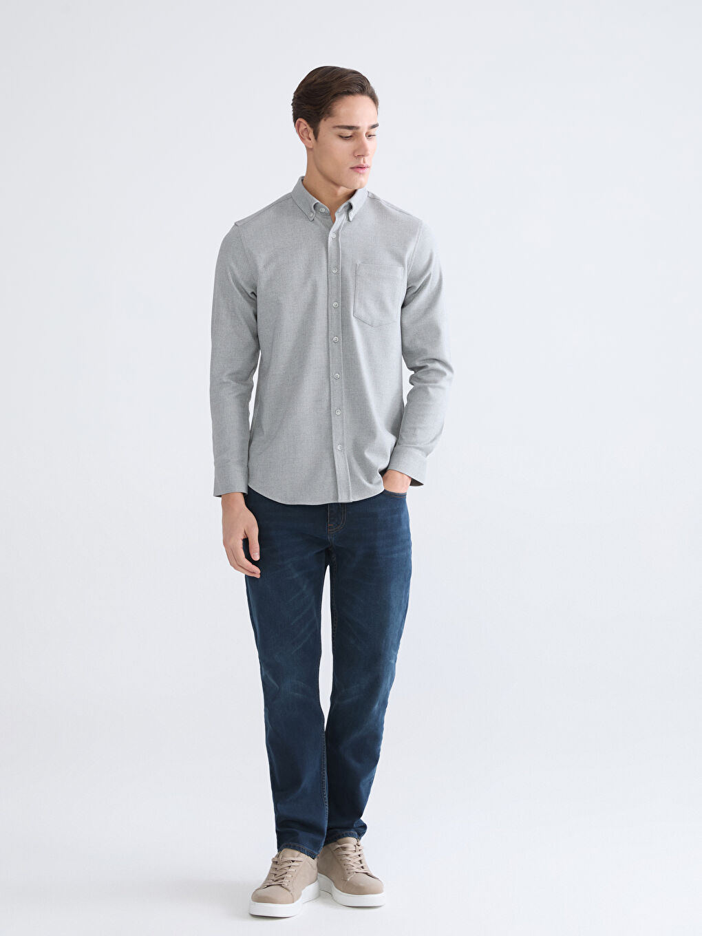 Gri Regular Fit Armürlü Erkek Gömlek-1