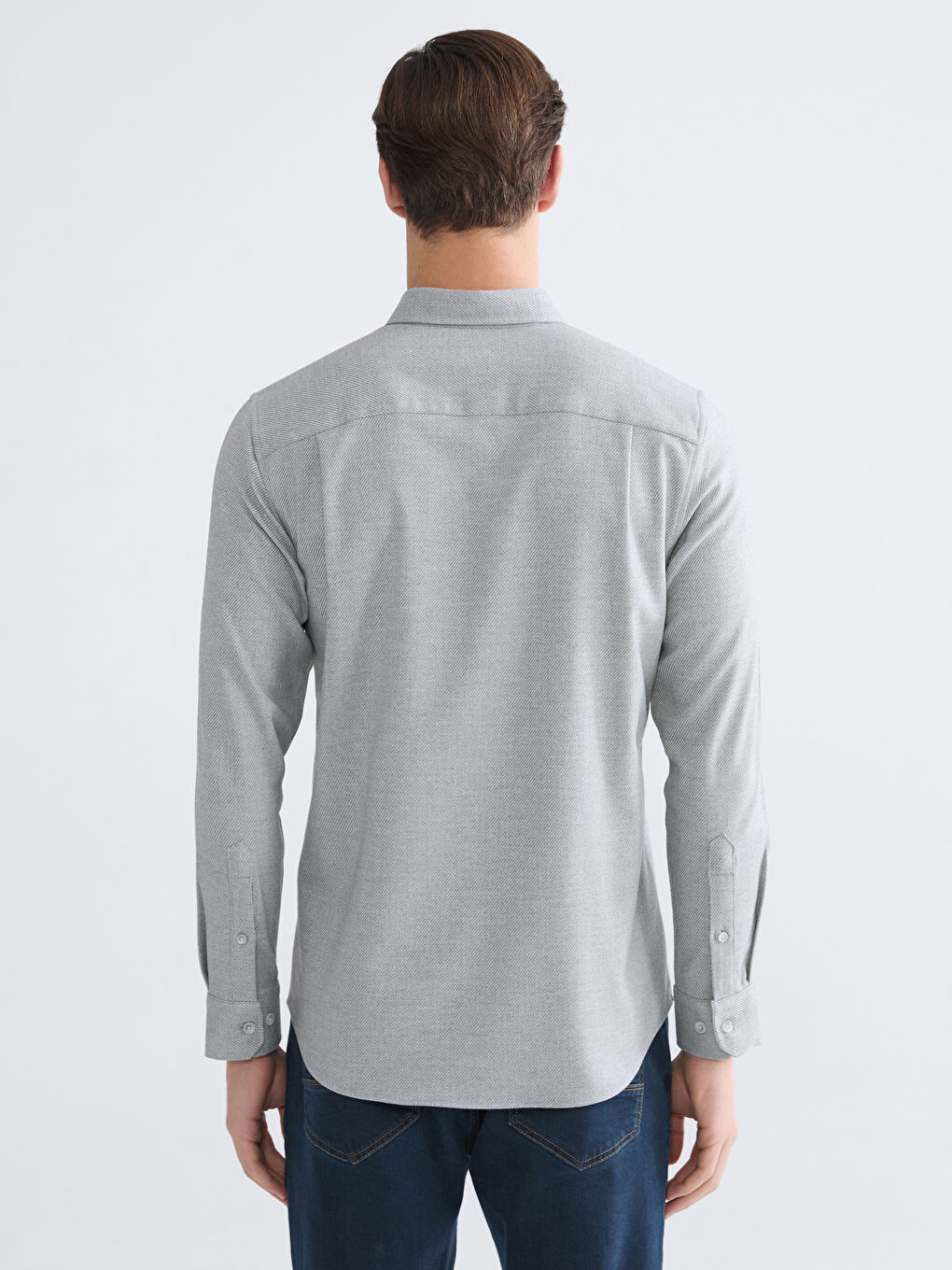 Gri Regular Fit Armürlü Erkek Gömlek-3