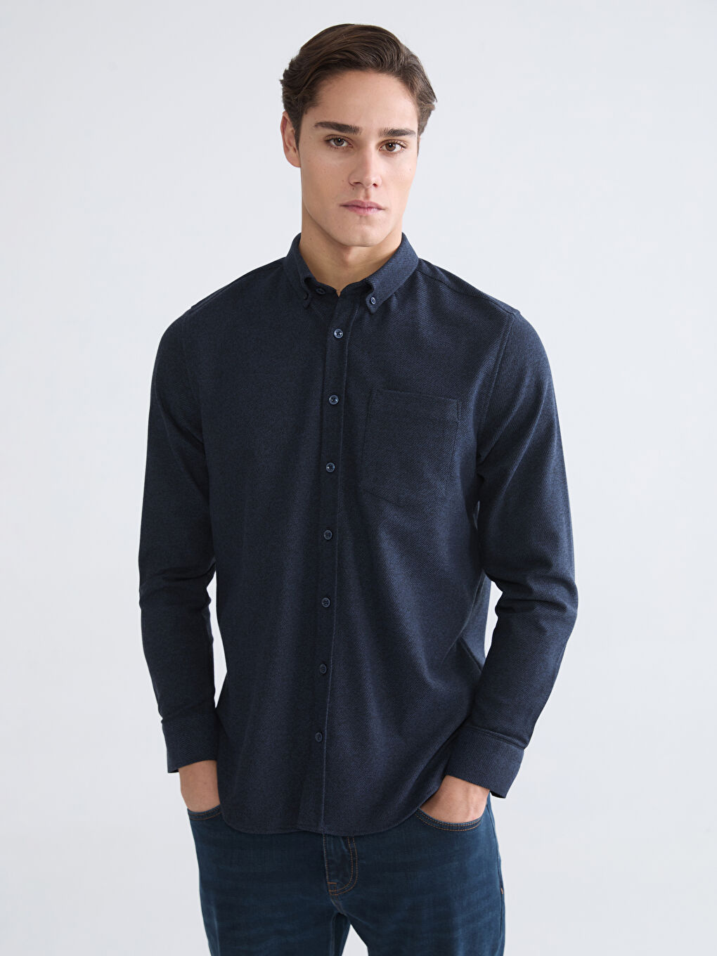 Lacivert Regular Fit Armürlü Erkek Gömlek