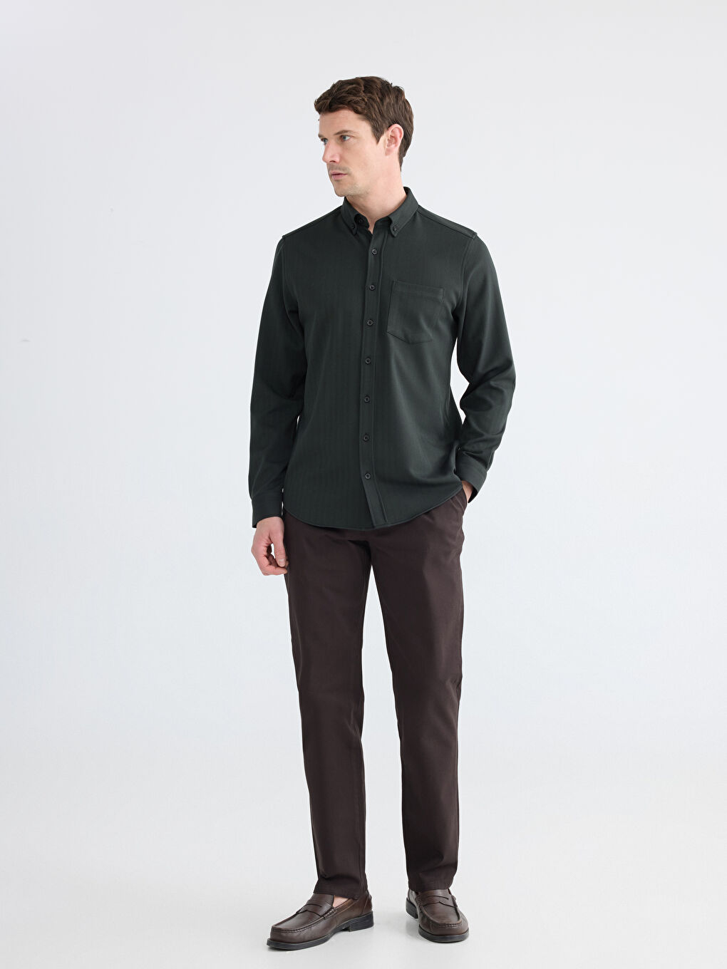 Yeşil Regular Fit Erkek Gömlek-1