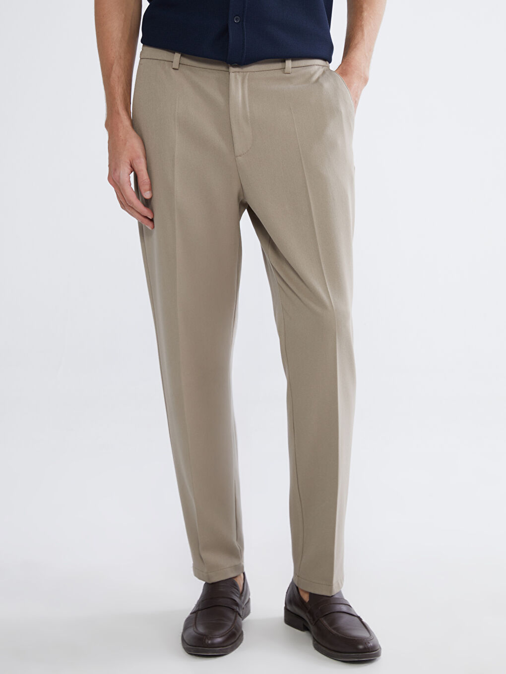 Kahverengi Standart Kalıp Armürlü Erkek Pantolon-1