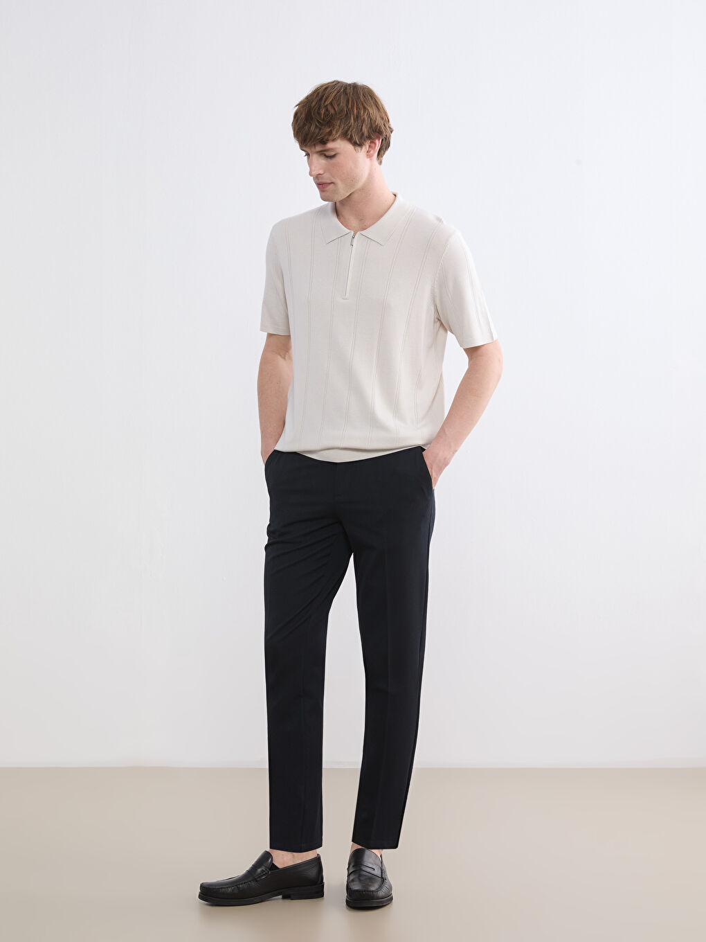 Lacivert Standart Kalıp Armürlü Erkek Pantolon