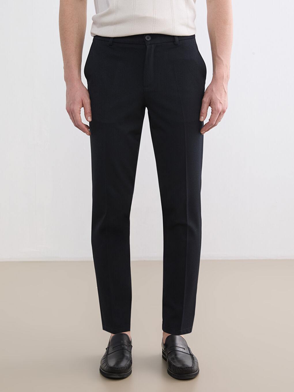 Lacivert Standart Kalıp Armürlü Erkek Pantolon-1