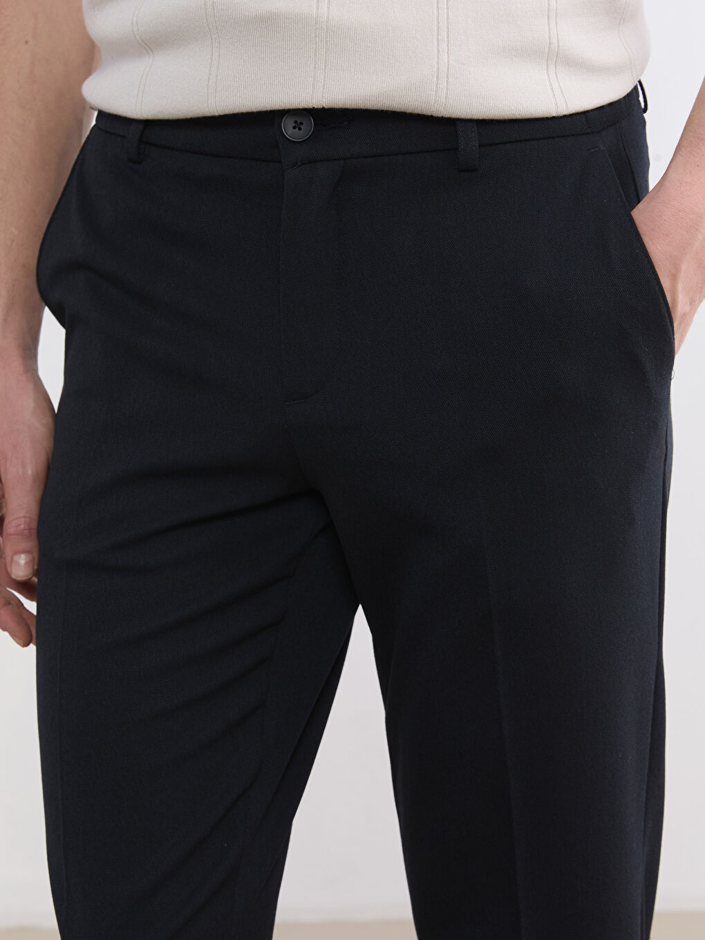 Lacivert Standart Kalıp Armürlü Erkek Pantolon-2